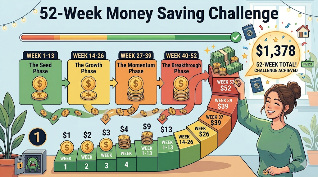 52-Week Money Saving Challenge: How to Save $1,378 This Year Without Feeling It 52-Week Money Saving Challenge